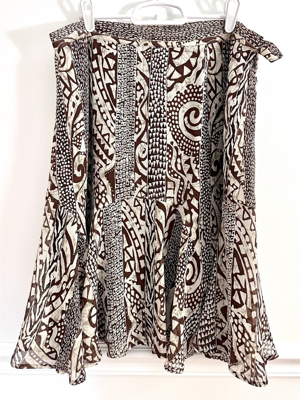 Ruby Rd Petite 12 A Line Skirt Brown Beige Abstract Tribal Geo Print Midi Boho